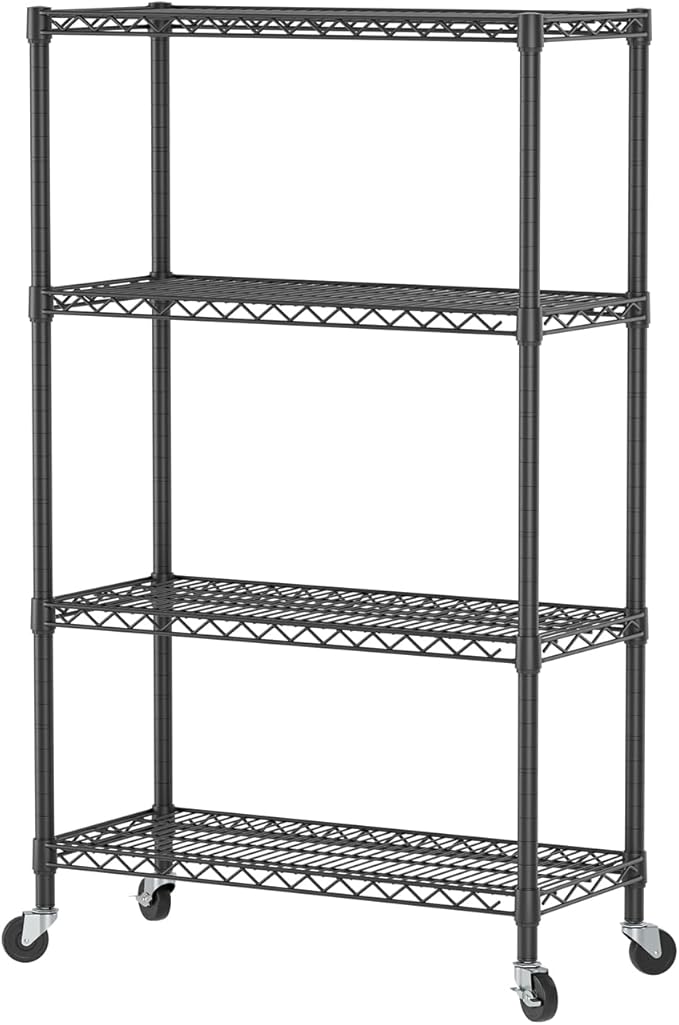 Golpart 4 Tier Shelves Storage Shelf Wire Closet Bathroom Organizers Metal Pantry Kitchen Garage Shelving Unit Laundry Room Organization Home Rack Net Basket Black 14”D X 36”W X 58”H
