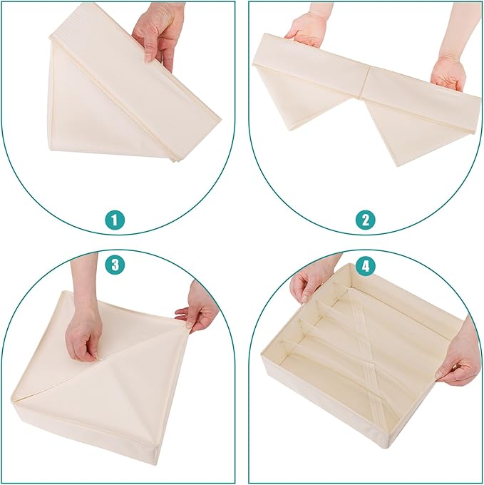 Drawer under Cabinet Clothes Organizer 5 Cell Foldable Storage Cubes Underwear Drawer Organizer Dividers Storage Boxes for Bra, Underwear（Creamy-White）