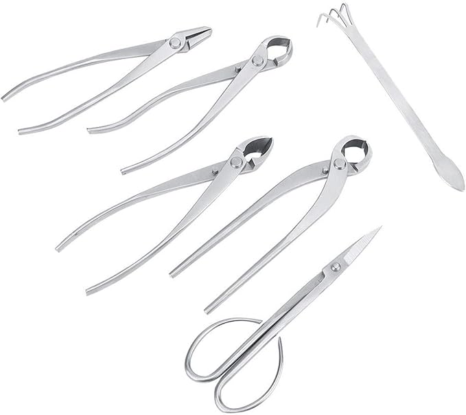 Bonsai Tools Set, 6pcs Stainless Steel Bonsai Garden Plant Tree Scissors Trimming Cutting Tool Set with Storage Bag, Garden Plant Tools