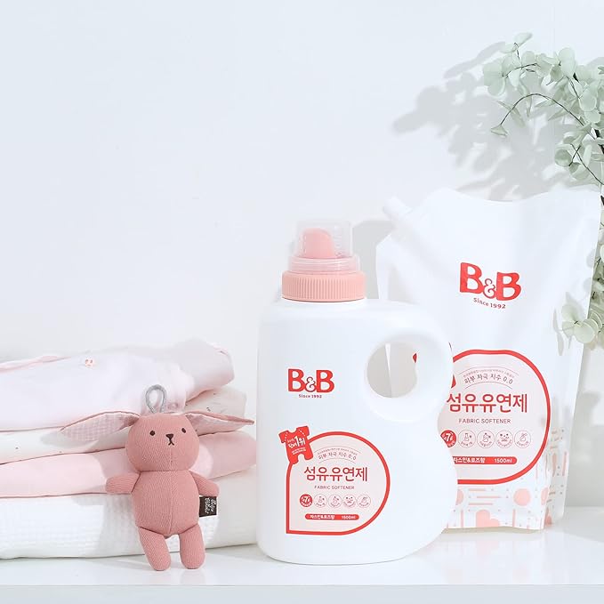 B&B Baby Fabric Softener Bottle Jasmine & Rose 50.7 oz - Hypoallergenic, for Baby, Newborn, or Infant, Sensitive Skin, Natural Ingredients, Clothes Huggably Soft