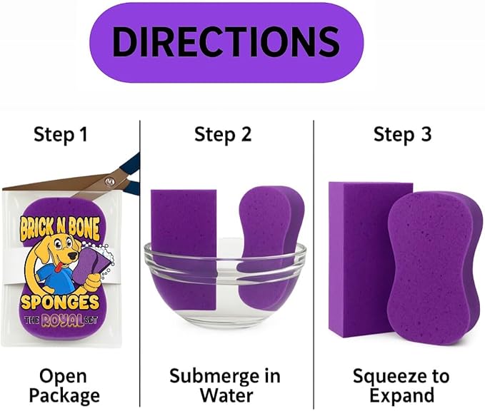 Multi-Purpose Sponges for Cleaning - Purple 4 Pack, Large Sponges for Car Washing, Tile & Grout, All Purpose Cleaning