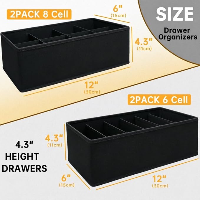 4 PACK Sock Underwear Drawer Organizer Dividers, Collapsible Cabinet Closet Storage Boxes for Clothes, Socks, Lingerie, Underwear, Tie, Belt,Bedroomedroom