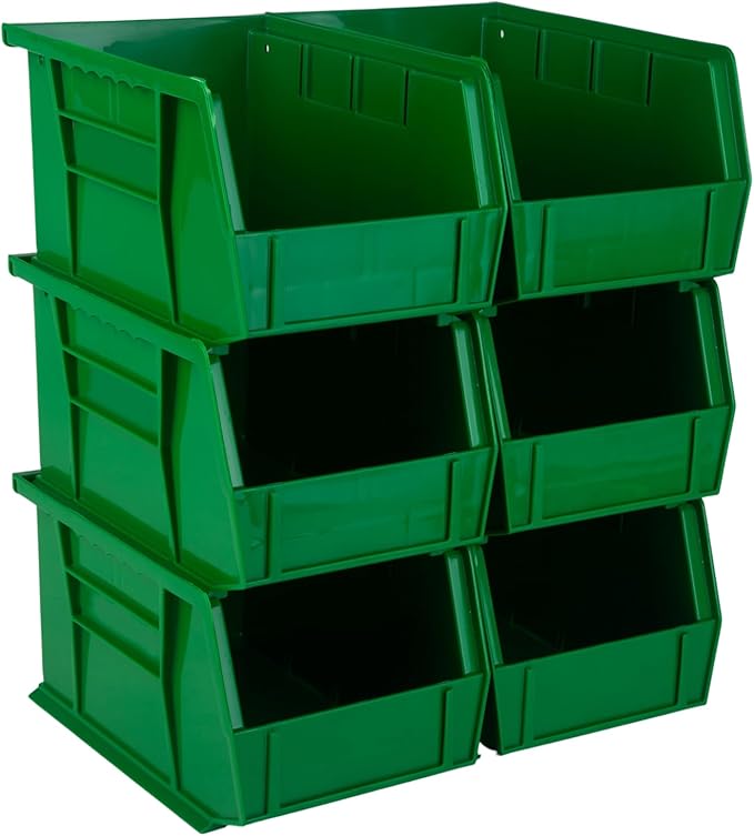 Hudson Exchange 9-1/2" x 6" x 5" (6 Pack) Plastic Stackable Storage Bin and Hanging Container, Green