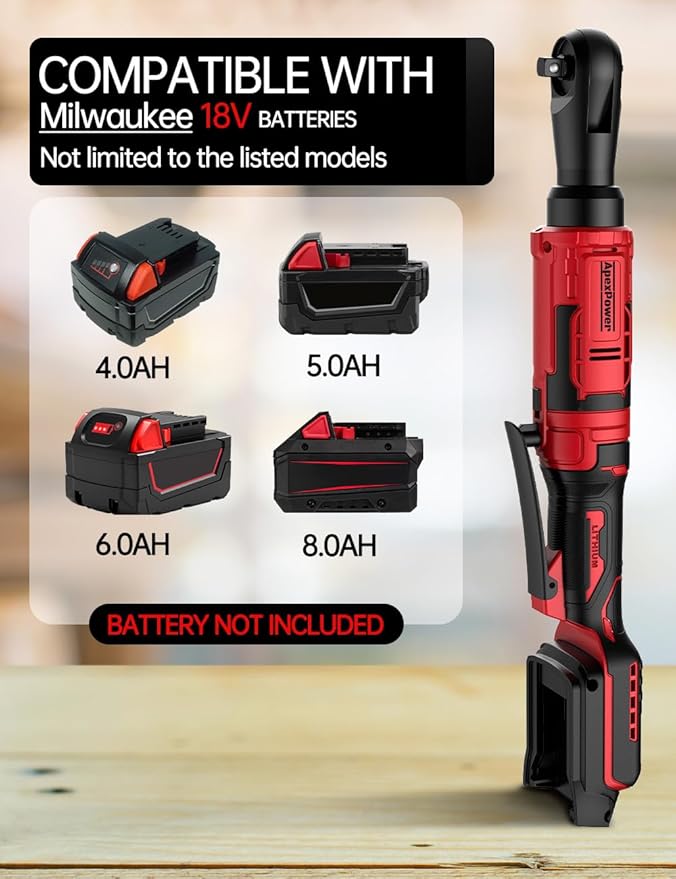 1/2 Inch Cordless Ratchet Wrench, for Milwaukee M18 Battery, 88Ft-Lbs, 0-400RPM, Electric Ratchet Wrench Set with Variable Speed Trigger, Reinforced Head, R&F Switch, 7 Sockets, 3/8" to 1/4" Adapter