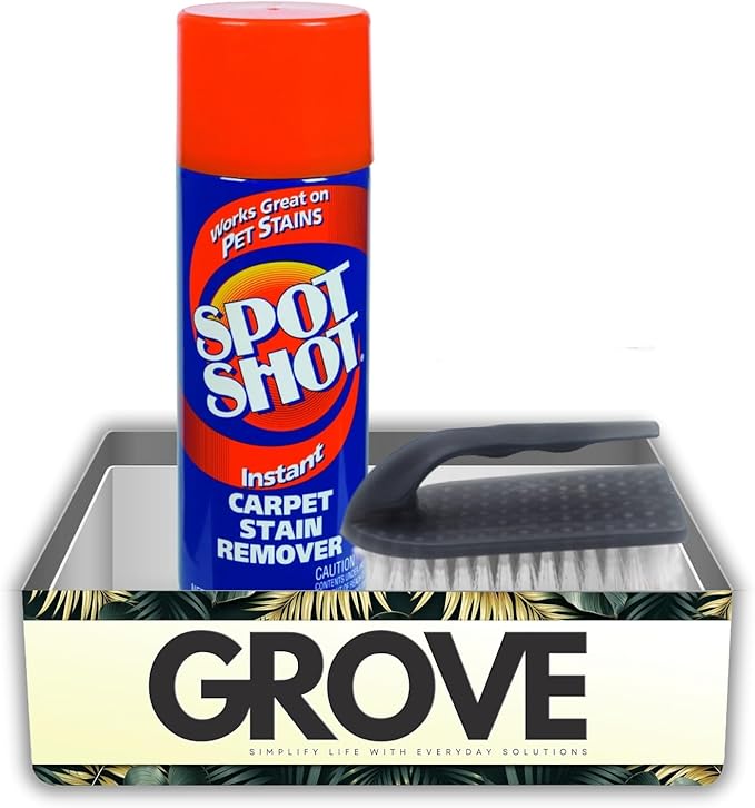 Carpet Stain Remover by Spot Shot 14 oz Liquid Bundle with Scrub Brush – Quickly Removes Pet Stains, Coffee, Wine, Grease, Ink, and More – Car Carpet Cleaner Spray – Gift Set (2 Items)
