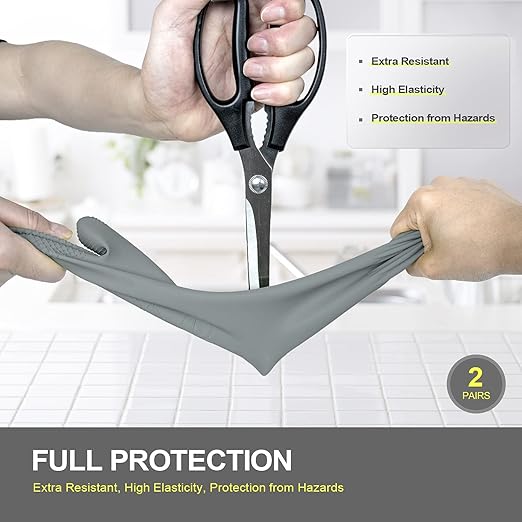 Mamison 2 Pairs Reusable Waterproof Household Dishwashing Cleaning Rubber Gloves, Non-Slip Kitchen Glove (Grey, Medium (Pack of 2))