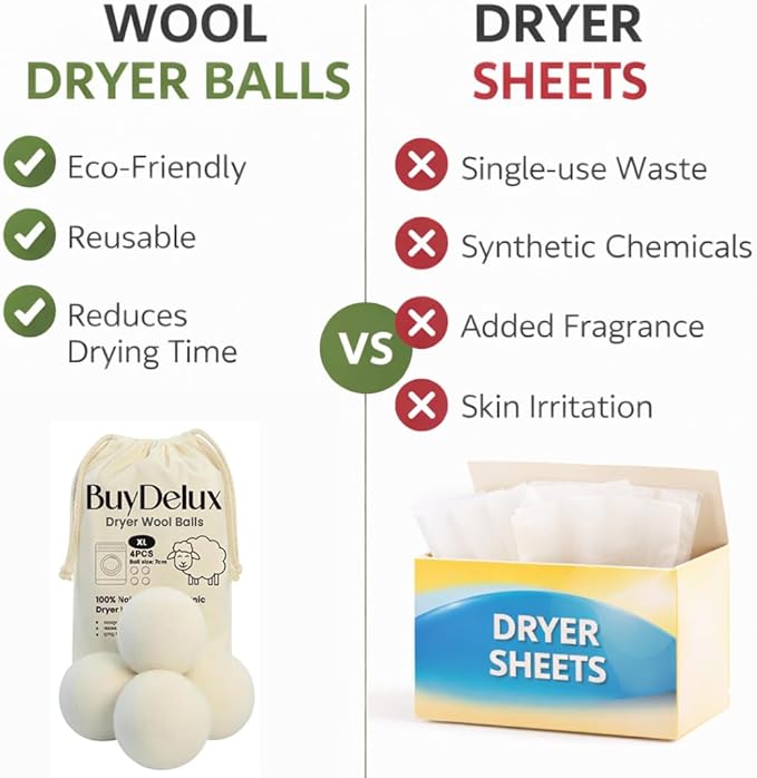 Wool Dryer Balls 4 Pack XL 7cm, 100% New Zealand Wool, Reusable 1000+ Loads, Natural Fabric Softener Alternative, Reduces Static & Wrinkles.