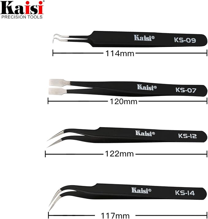 Precision Tweezers Set, Kaisi 10 PCS ESD Tweezer Set, Anti-Static Stainless Steel Tweezers Kit Curved Tweezers for Craft, Jewelry, Electronics, Laboratory Work