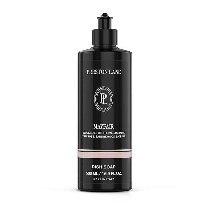 Preston Lane Luxury Dish Soap, Mayfair Scent | Plant Powered Formula with Essential Oils | Tough on Grease, Gentle on Hands | Vegan, Cruelty Free, Clean Ingredients