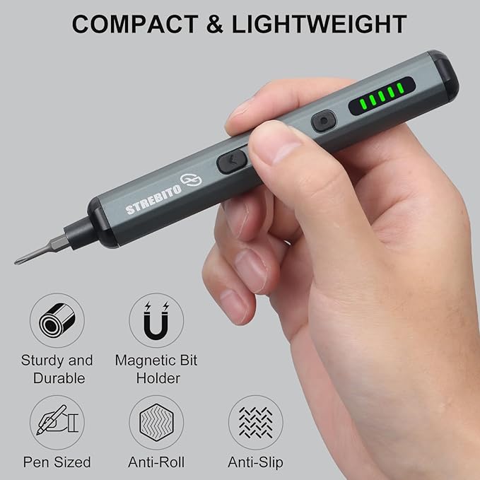 STREBITO Mini Electric Screwdriver Set, 70 in 1 Small Electric Screwdriver - 64 S2 Preicison Bits, 5 Torque Settings, 4 LED Lights, Mini Power Screwdriver Repair Tool Kit for PC Electronic (Standard)