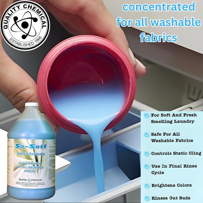Quality Chemical So Soft Fabric Softener - All Fabric Softener - Liquid - Controls Static Cling, No Stiffening and Fraying - Laundry Softener for Soft and Fresh Clothes 128 oz (Pack of 1)