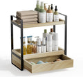 Boulphia 2-Tier Bathroom Organizer Countertop with Drawer, Wood Bathroom Counter Shelf for Storage, Vanity Organizer Countertop for Kitchen, Office