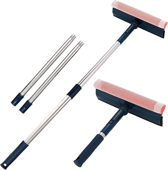 Professional Window Squeegee,2-in-1 Window Cleaner with 56" Long Stainless Steel Handle,Window Washing Kit, Glass Door Cleaner,Multi-Use Car Windshield Cleaning Tool for Gas Station, Glass,Shower