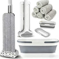 Bucket with Wringer Set, 6 Piece Microfiber Flat Mop Cleaning System with Long Handle, Hands Free Floor Cleaner for Hardwood, Tile & Wall (1 Mop + 6 Microfiber Pads + 1 Bucket)