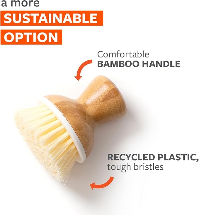 Full Circle Bubble Up Bamboo Dish Brush – Family Safe, Formaldehyde-Free – Ergonomic Palm Scrubber with Handle for Kitchen Cleaning, Dish Scrub Brush for Nonstick, Cast Iron & Sink, White