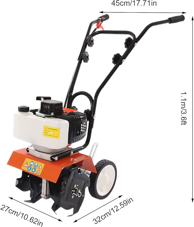 Gas Powered Garden Tiller, 43Cc 2 Stroke Mini Tiller for Gardening, Garden Yard Rototiller Tilling Cultivator Heavy Duty Gasoline Tiller with Goggles for Plow Turn The Soil, 1250W