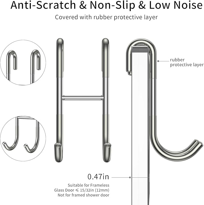 Shower Squeegee Set, 10-Inch Stainless Steel Squeegee for Bathroom, Shower Doors, Mirrors, Tiles, and Car Windows - 100% Streak Free, Includes Shower Door Hook, Adhesive Hook and Spare Silicone Blade
