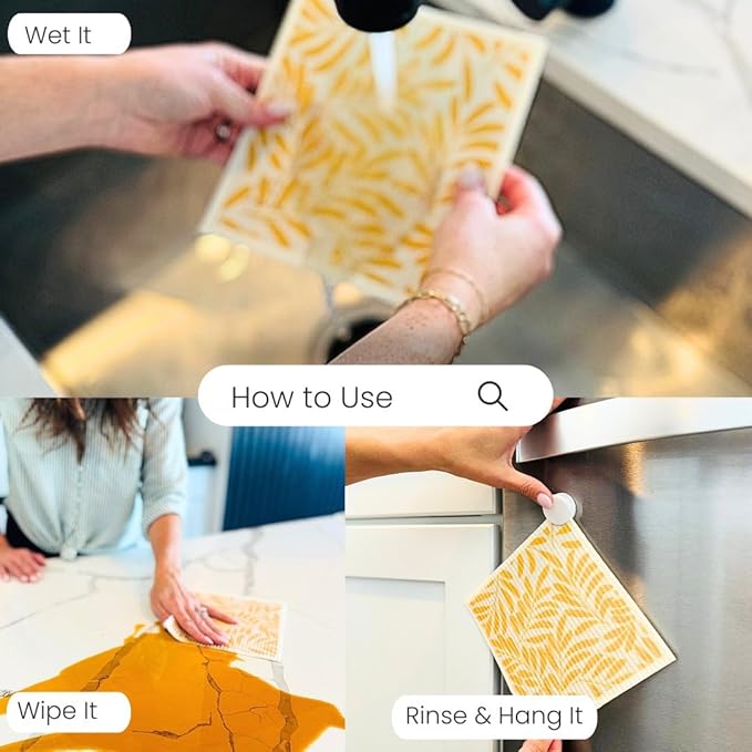 Harps&Seb Swedish Dishcloths for Kitchen Dishcloths - 6 Pack, Reusable Paper Towels with Clips, Super Absorbent Washable Non-Scratch Swedish Dish Towels, No Odor, Biodegradable