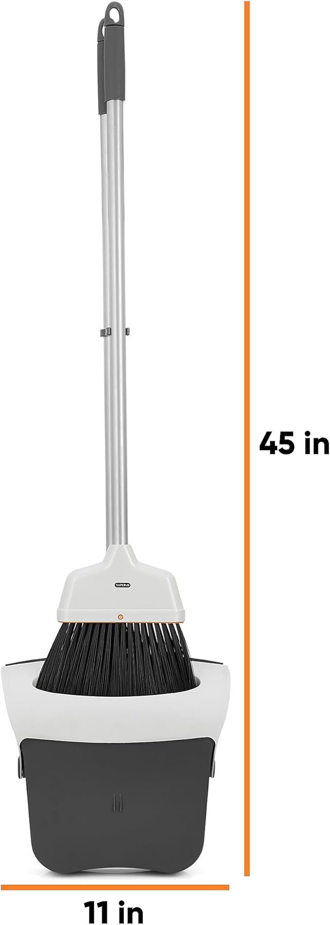 Superio Duty Slim Upright Broom and Dustpan Set, Grey 38 X 4 X 13