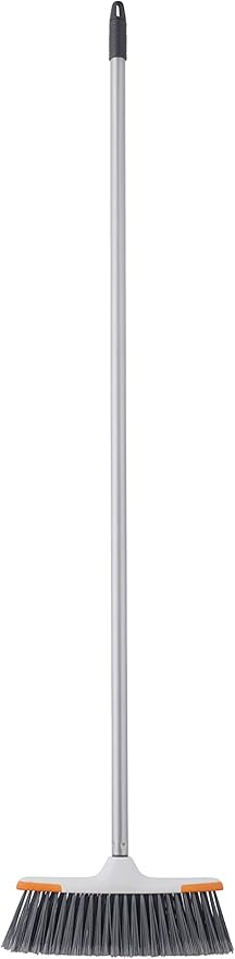 Superio Angle Broom and Clip-On Dustpan Set, Slim Hand Broom Telescopic Handle 53 Inches Tall, Clip On Dust Pan with Low Edge Rubber Lip