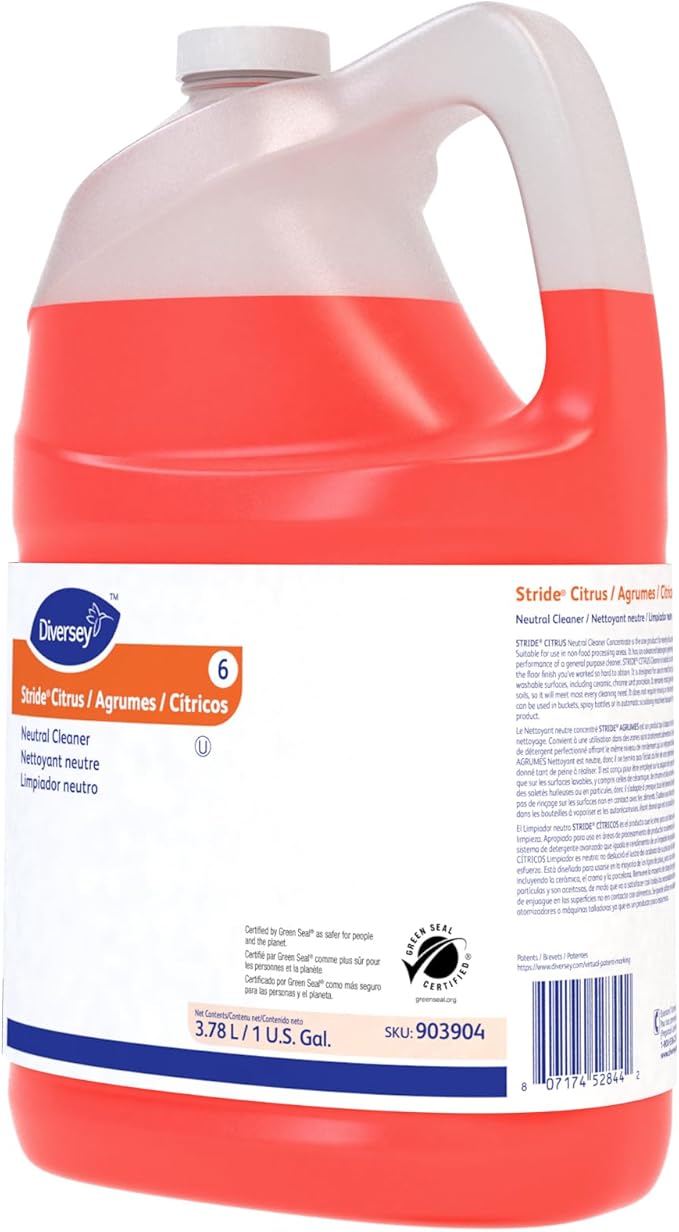 Diversey 903904 Stride Citrus Neutral Cleaner, Commercial Floor Cleaner, Citrus Scent, Concentrate, 1-Gallon (Pack of 4)