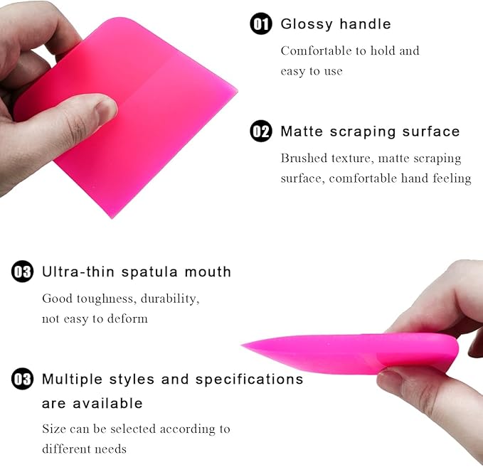 5 in 1 Rubber Squeegee Kit, Anti-Scratch Flexible Soft Matte TPU Coating Scraper Kit, Small Tint Squeegee Water Blade Scraper for Paint Protection Film Household Cleaning (Pink)