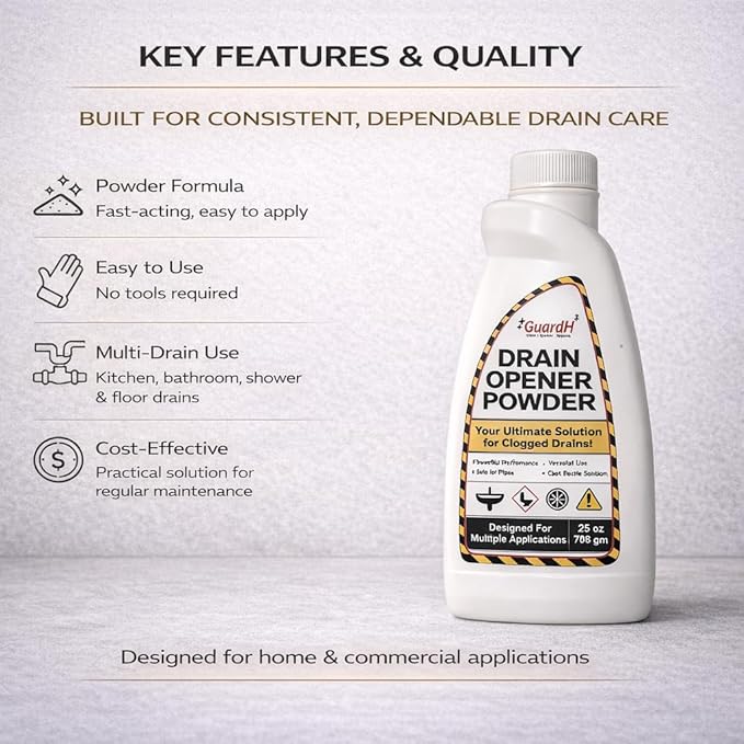 Drain Opener Powder 25 oz (708 g) – Fast-Acting Drain Cleaner for Kitchen Sink, Bathroom Drains, Shower & Pipes – Powerful Grease, Hair & Clog Remover – Heavy Duty Pipe Cleaning Powder