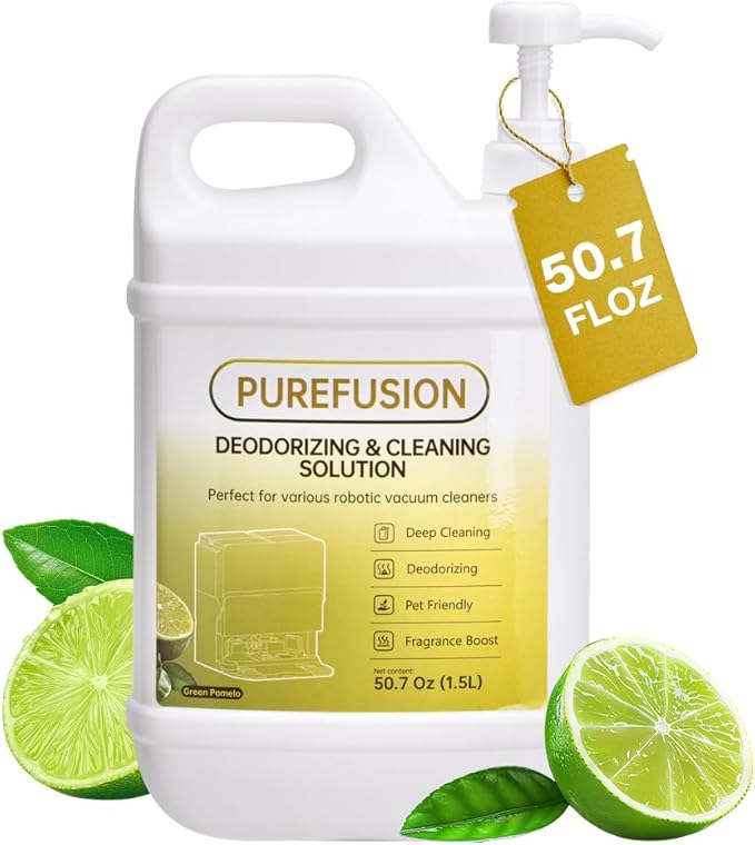 PUREFUSION Cleaning Solution Refill 50.7Fl Oz/1.5L for All Roborock Mopping Robot and Wet Dry Vacuums Saros 10, Saros 10R, S7, S8, Qrevo, Q7, Q8 series, Green Pomelo Scent Hardwood Floor Cleaner