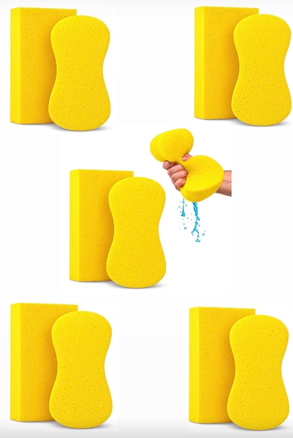 Multi-Purpose Sponges for Cleaning - Yellow 10 Pack, Large Sponges for Car Washing, Tile & Grout, Bulk Pack Sponge