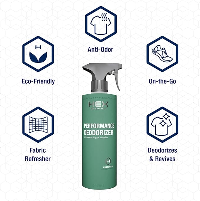 HEX Performance Deodorizing Spray, Fragrance Free, 22oz - Awesome for Shoes, Gear, Activewear & Fabrics, Yoga Mats & Gym Equipment, Carpet, Pets, Odor Eliminator & Fabric Refresher Spray