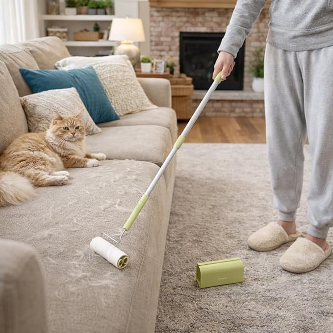 6.3" Extra-Sticky Extendable Lint Roller – Giant Roller for Pet Hair, Carpet & Floor, Long Handle Reaches Under Furniture, Strong Adhesive for Clothes & Dog Cat Hair Remover