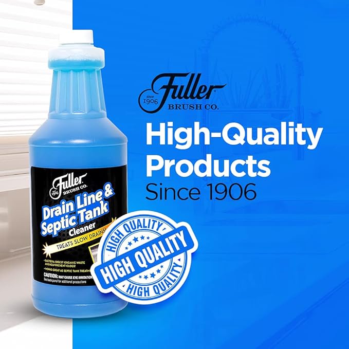Fuller Brush Drain Line & Septic Tank Cleaner – 32 oz Enzyme-Based Drain Cleaner for Slow Drains, Grease & Food Buildup, Safe for PVC/Metal Pipes & Septic Systems (Pack of 1)