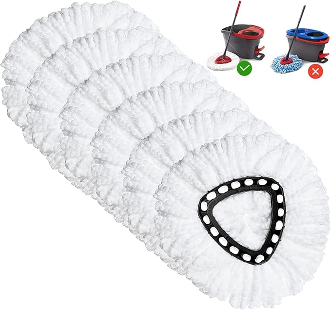 Spin Mop Replacement Head 6 Pack Mop Refill Compatible with Ocedar Triangle Swivel Mops Microfiber Swivel Mop Refill,Deep Clean,Machine Washable and Easy to Replace