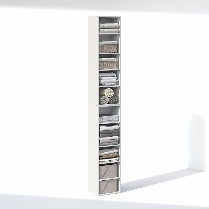 Furinno PASIR 10-Tier Closet Organizers and Storage, Open Shelf, Storage Organizer, 12-Inch Width, for Closet, Bedroom, White