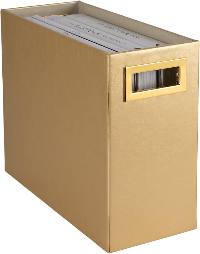 BLU MONACO Gold Magazine Basket: Stylish Gold Rack and Organizer for Floor or Bathroom Storage – Decorative Narrow Book and Magazine Holder.