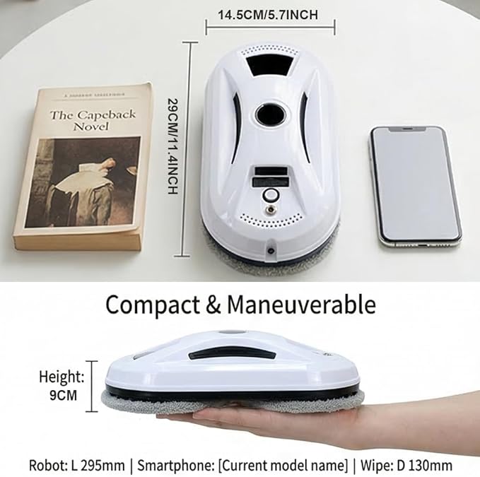 RAINPOT SAKER Automatic Smart Window Cleaning Robot with AI Path Planning, Dual Cleaning Discs, Edge-Aware Glass Cleaning Tool with Remote Control & 20-Min Backup for Indoor,Outdoor Tall Windows