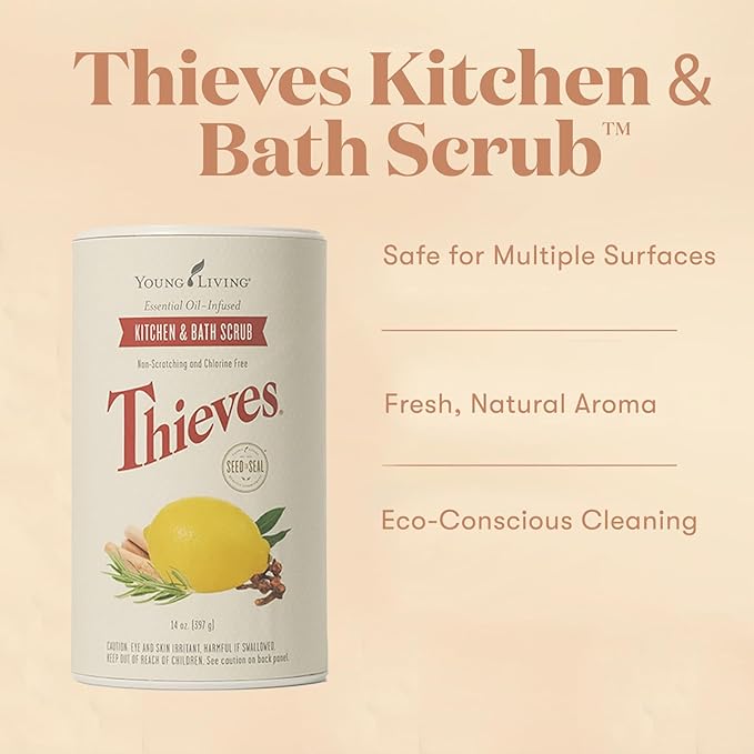 Young Living Thieves Kitchen And Bath Scrub | 14 Oz | Plant-Based Cleaning Formula | Tough On Grease And Grime | Infused With Thieves Essential Oil Blend | Rinses Clean Without Residue