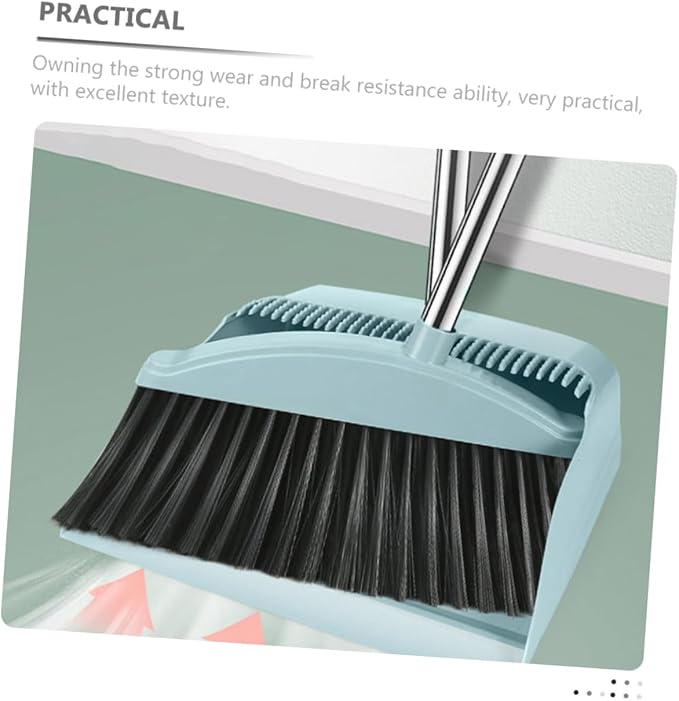PRETYZOOM Long Handle Broom and Dustpan Non Stick Hair Cleaning Accessories for Home Kitchen Office Floor Sweeping Lightweight and Two Combo in Light Blue