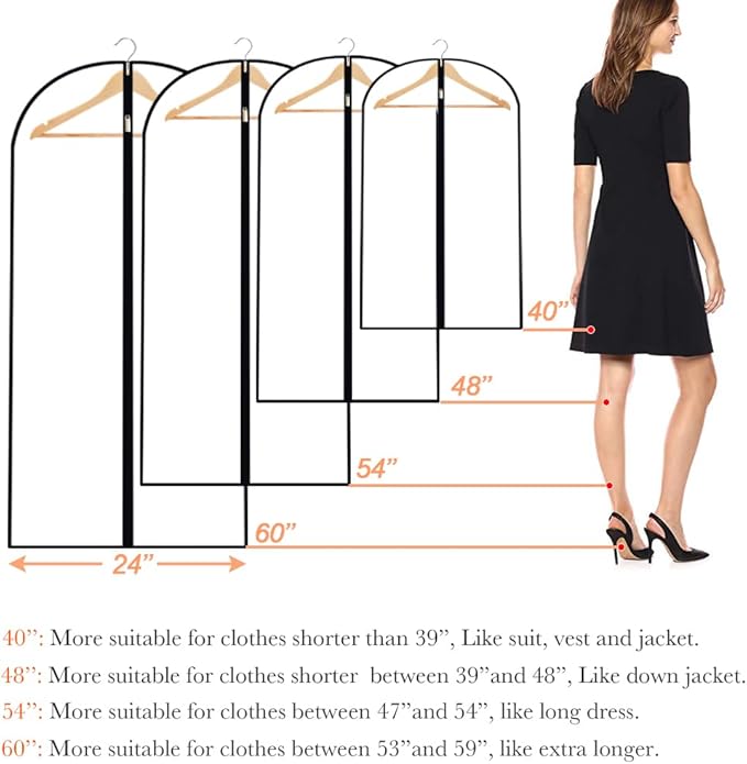 Clear Garment Bags Clothes Covers (set of 12) Clothes Storage Bag Clothes Storage Bag Hanging Travel Garment Bags with Zipper Gown Wedding Dress Garment Bag for Long Dresses