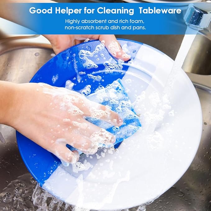 8PCS Dish Sponges Kitchen, Premium Blue Dish Washing Kitchen Sponge, Compressed Cleaning Sponges for Cleaning Kitchen and Bathroom, Non Scratch Scrub Sponge, Cleans Quickly and Well