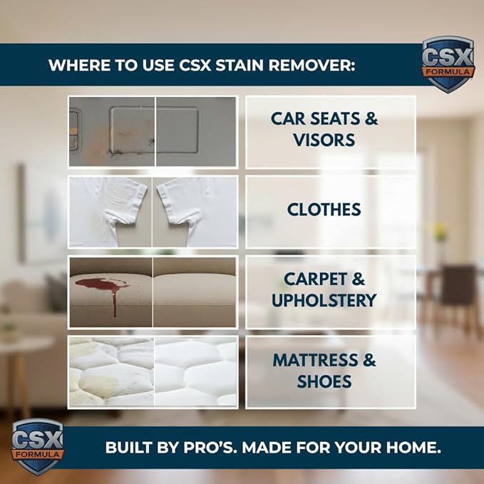 CSX Powerful Stain Remover 24oz – Heavy Duty Carpet & Upholstery Cleaner, Professional Strength, Deep Clean Formula – Removes grease, wine, coffee, ink, food, and more – Made in the USA
