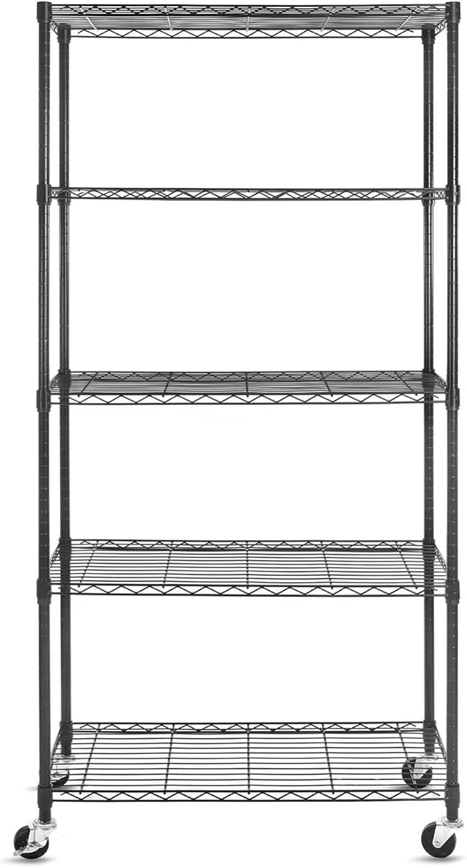 WDT 5 Tier Shelf Shelving Unit with Wheels,Adjustable Metal Shelves for Storage, NSF Wire Shelving Rack,350lbs Loading Capacity Per Shelf Storage Shelves for Kitchen Garage, 36" D x 16" W x 75" H