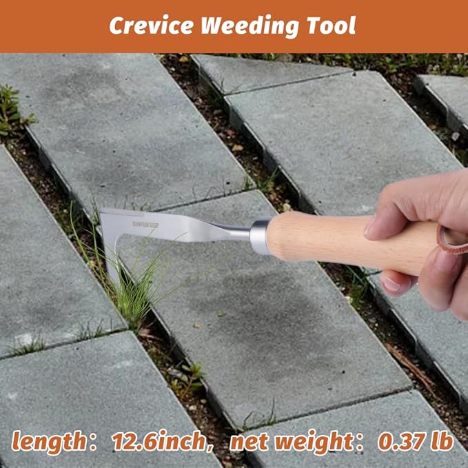 Crevice Weeder,Crevice Weeding Tool with Wood Handle,L-Shaped Weed Puller Tool,Efficient Manual Weeder Gardening Tool for Garden Lawn, Yard Patio Terrace,Side-Walk