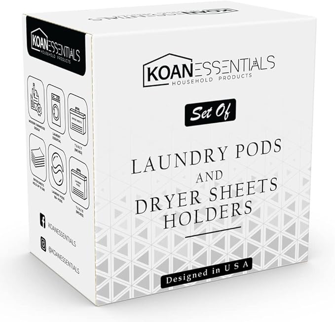 KOANEssentials Farmhouse Metal Laundry Pods Container with Dryer Sheet Holder for Laundry Room Organization and Storage, Farmhouse Decor, Eco Frendly,Holds 200 Laundry Pods and 300 Dryer Sheets