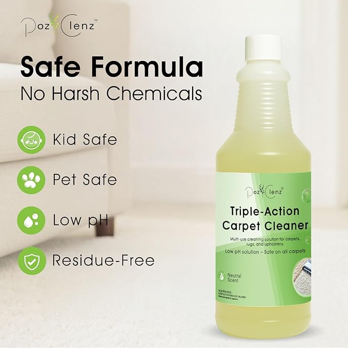 Triple-Action Carpet Cleaner | Cleans, Deodorizes & Brightens | Concentrated, 1 Quart | Low-Foam Multi-Surface Solution for Use on Carpets, Rugs & Upholstery.