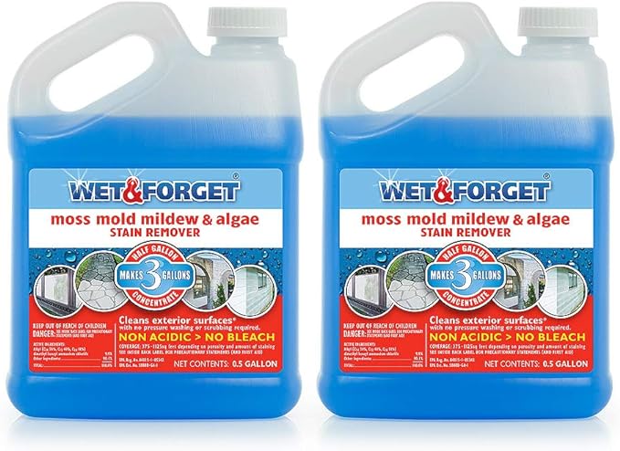 Wet & Forget Moss, Mold, Mildew, & Algae Stain Remover Multi-Surface Outdoor Cleaner Concentrate, Original, 64 Fluid Ounces (2 Pack)