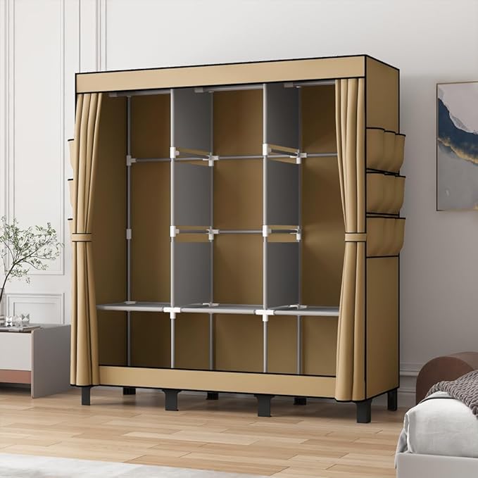 Portable Closet, 51.18" Large Capacity Clothing Storage Organizer with 3 Hanging Rods 6 Shelves 18 Side Pockets, Dustproof Sturdy Wardrobe for Bedroom Dorm Rental Apartment（Colour, Large）