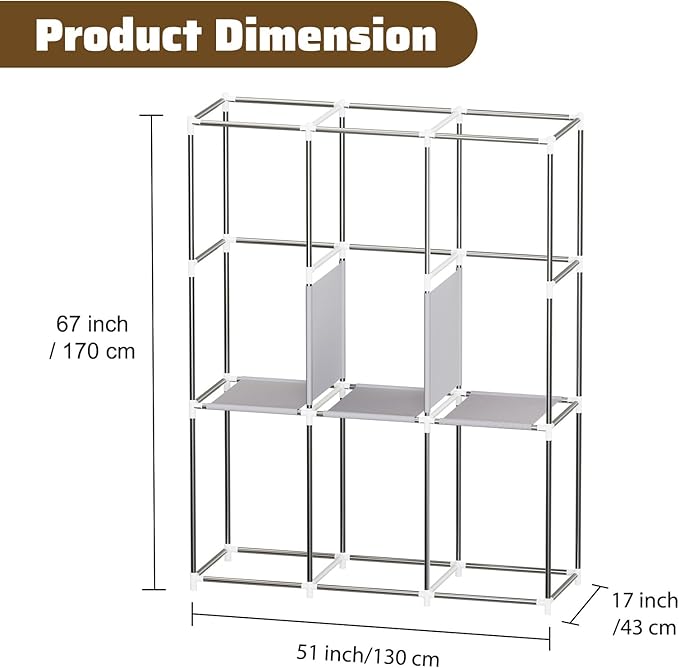 BAOKALER Portable Closet, Portable Closets for Hanging Clothes with 3 Hanging Rods and 6 Storage Shelves, Non-Woven Fabric Cover, Black Wardrobe Closet Easy to Assemble and Strong and Stable