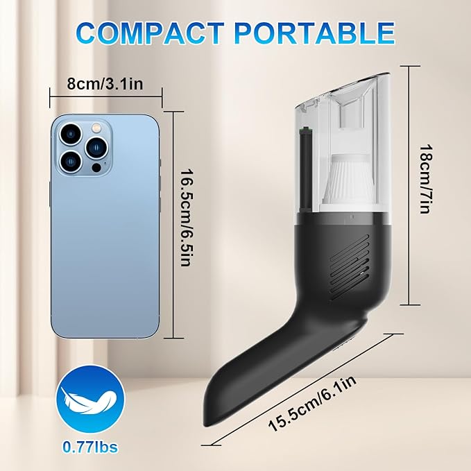 38000PA Handheld Vacuum Cordless | 120W Deep Cleaning for Car Pet Hair | Portable Cleaner with 2000mAh Battery, LED Light & Multi-Nozzles | Home Office Multi-Surface