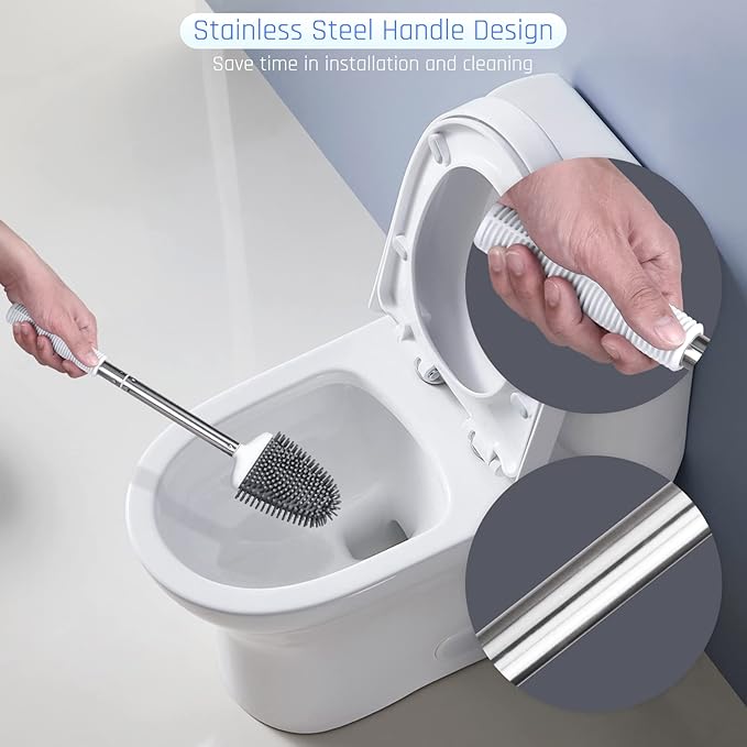 Sellemer Toilet Brush and Holder Set for Bathroom, Flexible Toilet Bowl Brush Head with Silicone Bristles, Compact Size for Storage and Organization, Ventilation Slots Base (1 Pack, White)